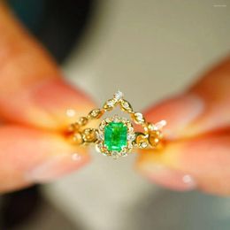 Cluster Rings SX2024 Emerald Ring Pure 18K Gold Jewelry Nature Green 0.4ct Gemstones Diamonds Female For Women Fine