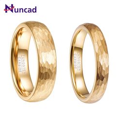 NUNCAD 6mm 4mm 18k Gold Plated Hammered Tungsten Carbide Ring Domed Comfort Fit Engagement Ring Size 5-12 T070R T071R 240129