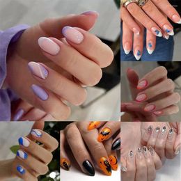 False Nails 24Pcs/Box Detachable Almond Wearable French Stiletto Fake Full Cover Nail Tips Press On Decoration Tools