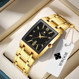 Relogio Masculino WWOOR Gold Watch Men Square Mens Watches Top Brand Luxury Golden Quartz Stainless Steel Waterproof Wrist Watch 240131