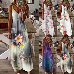 Casual Dresses Women Summer Sexy Sleeveless V Neck Long Flower Print Dress Mother If The Bride Ladies