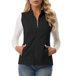 Women's Vests Women Winter Zipper Vest Coat Fashion Full Zip-Up Stand Up Collar Thickened Velvet Outdoor Sleeveless Jacket