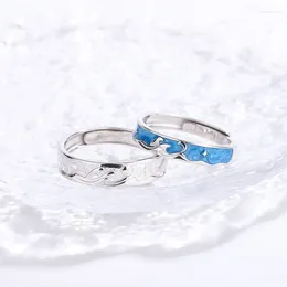 Cluster Rings S925 Pure Silver Sea Rising Bright Moon Couple Ring For Men And Women One Pair Student Valentine's Day Gift Handicraft