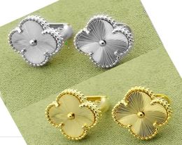 Fashion Lady Brass Single Motifs Engrave Grain Golden Four Leaf Flowers Engagement 18K Plated Gold Stud Earrings 2 Colour 3605358