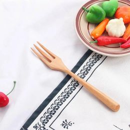 Forks Creative Natural Wood Handle Dessert Salad Ice Cream Fork Wooden Spoon Tableware Utensils