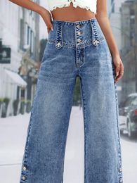 High Waist Wide Leg Jeans Women Fashion High Waist Button Wide Leg Long Pants Loose Slimming Straight Trendy Long Pants 240125