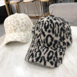 Ball Caps Korean Autumn And Winter Tide Leopard Print Baseball Cap Men All-match Casual Warm Thickened Mink Plush Outdoor Women Gorras