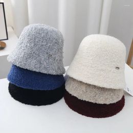 Berets Simple Fashion Wool Bucket Hat Women Autumn Winter Korean Warm Retro Versatile Temperament Knitted Basin Tide