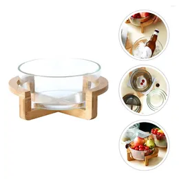 Dinnerware Sets Bowl With Wooden Base Salad Nordic Household Tableware Container Ice Storage Tank Glass Mixing Dessert