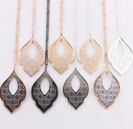 Gold Filigree Morocco Teardrop Two Tone Geometric Drop Statement Earrings Long Chain Necklace for Women Filigree Necklaces Pendant5092972