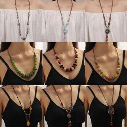 Pendant Necklaces Summer Jewelry Bohemian Vintage Style Ceramic Colored Flat Bead Long Necklace For Women