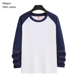 Pure Cotton Y2k Men's T Shirt Long Sleeve Spring and Autumn Sweatshirt Solid Round Neck Tees for Men Women Raglan Casual Tshirt 240122