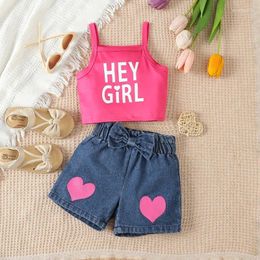 Clothing Sets Listenwind Baby Girl 2Pcs Summer Outfits Sleeveless Heart Letter Print Tank Tops And Denim Shorts Set Infant Clothes