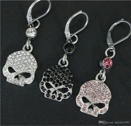 3pairslot whole crystal biker style unisex skull earrings 316l stainless steel fashion Jewellery motorbiker cool skull earrings6174338