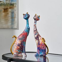 Nordic Art Oil Painting Cat Decoration Resin Abstract Ornaments Figurines Bedroom Desktop Porch Cat Sculpture Home Decor Gift 240123