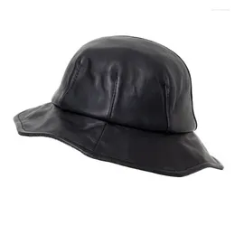 Berets Hwitex Minimalist Women Genuine Leather Caps Luxury Fisherman Hat Female Sheepskin Bucket Hats HW6007