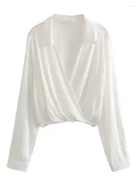 Women's Blouses ZADATA Vintage Street Sexy Blouse Cropped Tops Trendy White Long Sleeve Shirt Tunic Chic