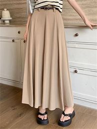 Skirts PLAMTEE S-L Women A-Line Maxi Solid Minimalist High Waist Loose Work Wear Autumn Chic Mujer Office Lady Streetwear