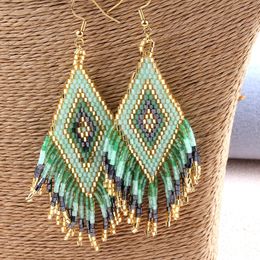 ZMZY Boho Tassel Earring for Women Green Hanging Earrings Trend Handmade Miyuki Beaded Ear Rings Pendientes Mujer 240122