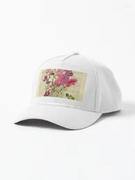 Ball Caps Botanical Print On Old Book Page - Garden Flowers Pink Cap