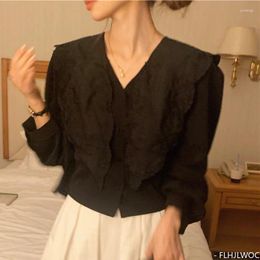 Women's Blouses Embroidery Tops Autumn 2024 Woman Cute Sweet Girls Solid Single-Breasted Button White Lace Short Shirts