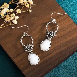 Dangle Earrings White Jade Water Drop Women Charm Gemstones Jewellery Charms Amulets Chinese 925 Silver Jadeite Designer Natural Amulet