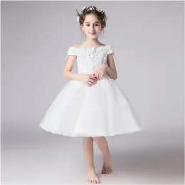 Girl Dresses Off-Shoulder Applique Kids Formal Wear Birthday Christmas Girls Pageant Wedding Party Events Flower White Beaded