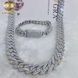 Hot Sale Moissanite Hip Hop Jewellery 925 Silver Sterling Gold Plated Vvs Moissnaite Cuban Link Chain Mens Necklace