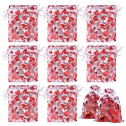 Jewellery Pouches 50Pcs 8x10cm 9x12cm Heart Printing Drawstring Organza Bags Packaging Valentine's Day Wedding Party Gifts