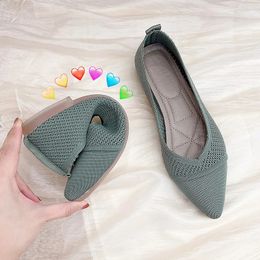 Stretch Knit Ballet Flats Women Loafers 2023 Spring Breathable Mesh Flat Shoes Ballerina Moccasins Casual Pointed Toe Boat Shoes 240123