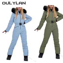 Winter Hooded Ski Suit Jumpsuits Elegant Cotton Padded Warm Sashes Straight Zipper Women Casual Tracksuits 240122