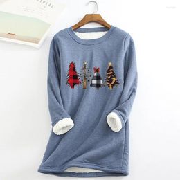 Women's Hoodies Oversized Casual Pullover Round Neck Top Christmas Tree Sequins Printed Warm Clothing Loose Full Sleeve Fleece Pullovers