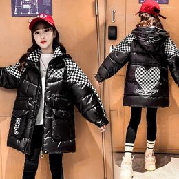 Down Coat 2024 Winter Parkas Jacket For Girls Plaid Waterproof Shiny Hooded Children Outerwear 4 To14 Year Teenage Kids Snowsuit