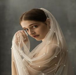 1T Pearls Wedding Veil Ivory Bridal Veil With Pearl White Birdal Veils With Comb Custom Made Chapel Length 2 Metre Length Bridal V6518771