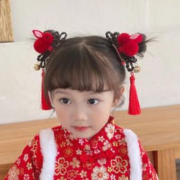Hair Accessories Festive Butterfly Fake Braid Bell Tassel Pearl Flower Girl Clip Year Hairpin Accessory Red Bangs