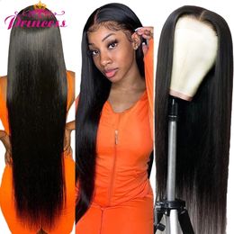 Princess 134136 HD Transparent Lace Front Human Hair Wigs PrePlucked 44 Closure Wig Brazilian Straight Lace Frontal Wig 240118