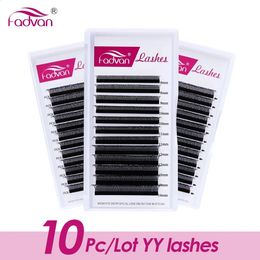 5/10 PCS Fadvan YY Shape Black Eyelashes Extensions Two Tip Lashes Premade Fan Lashes Faux Mink YY Lashes240129