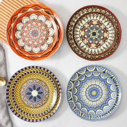 Plates Bohemian Plate Western Ceramic Dish Moroccan North European Creative Steak Flat Cake Dessert Dinnerware Home Decoration