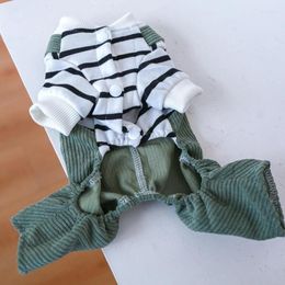 Dog Apparel Pet Suspenders Pants Pullover Sweater Stripe Green Corduroy Costume Winter Spring Clothes Supplies