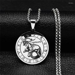 Pendant Necklaces 12 Constellations Capricorn Stainless Steel Round Chain Women/Men Pendants Jewellery Zodiac Necklace NXH255S03