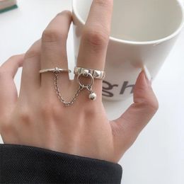 Cluster Rings 925 Sterling Silver Open Finger Ring Punk Link Chain Ball Geometric Stackable For Women Girl Jewelry Gift Dropship Wholesale