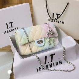 Hong Kong Rainbow Square Bag Fat Man Chain Lingge Small Fragrance Wind One Shoulder Crossbody Backpack Girls factory direct sales