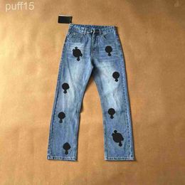 Chromees Hearts Jeansmens Jeans Designer Make Old Washed Chrome Straight Trousers Heart Letter Prints for Women Men Casual Long Style 1 Yj64