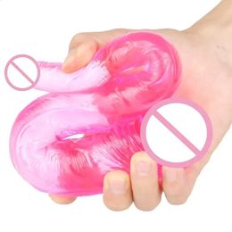 Pink Jelly Double Head Dildo Realistic Mini Dildo Anal Sex Toys Women Dildos Huge Lesbian Masturbator Double Ended Dong Penis 240130