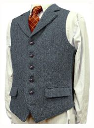 Men's Vests Mens Tweed Suit Formal Dress Waistcoat With 2 Flap Pockets Herringbone Business Blazer Vest Slim Fit Winter Costume Homme