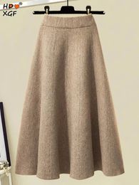 Plus Size 40-95kg Solid Colour Pleated Knitted Skirt Vintage Elastic High Waist A-line Skirts Elegant Women Clothing Long Skirts 240202