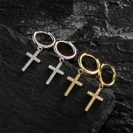 Dangle Earrings 1 Pair Hip Hop Bling Out Stainless Steel Cross Drop For Women Men Rapper Jewellery Gold Silver Colour