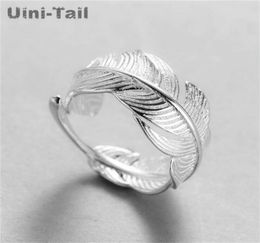 UiniTail 2018 new 925 sterling silver open feather ring adjustable size girl Jewellery fashion tide flow high quality jewelry9729337