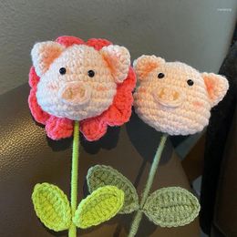 Decorative Flowers Handmade Knitting Pig Cute Cartoon Sunflowers Bouquets Desktop Ornament DIY Home Party Decor Mother's Day Gift