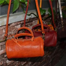 Evening Bags First Layer Cowhide Vegetable Tanned Leather Women's Bag Oil Wax Retro One Shoulder Messenger